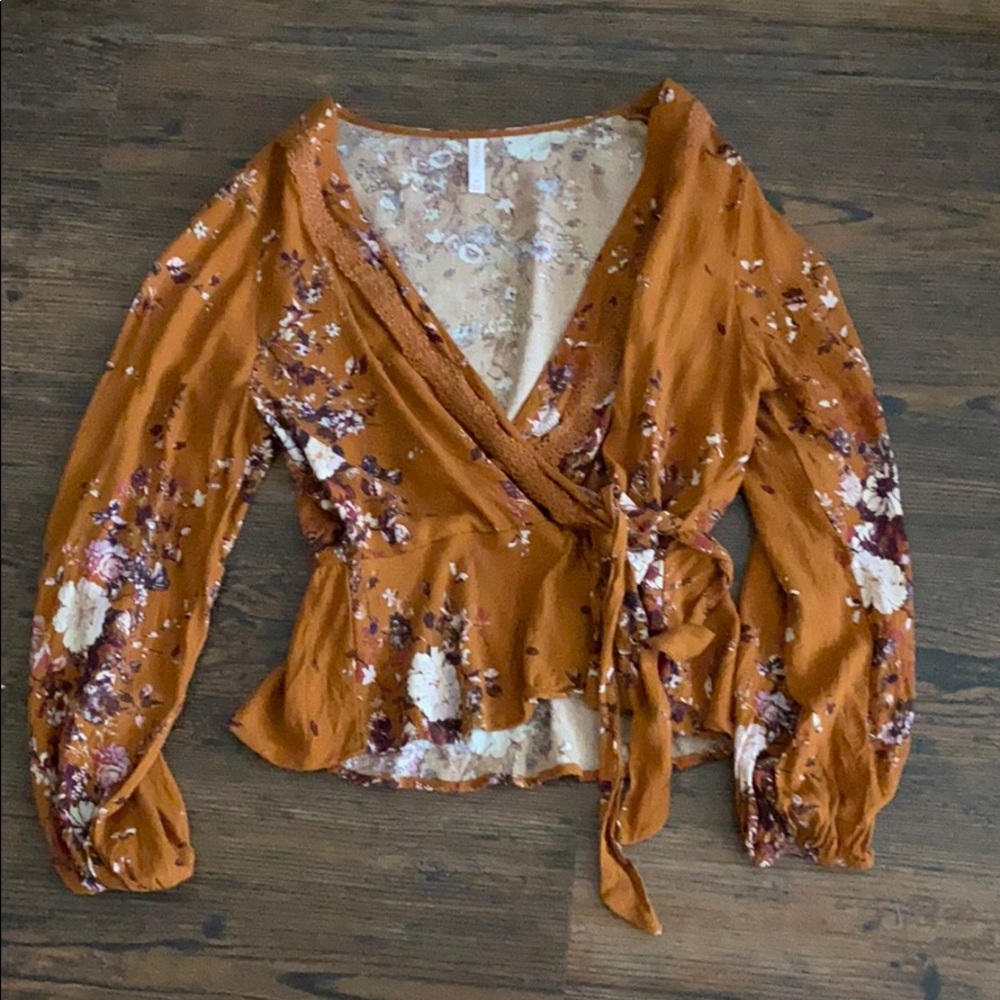 Burnt orange and floral tie top